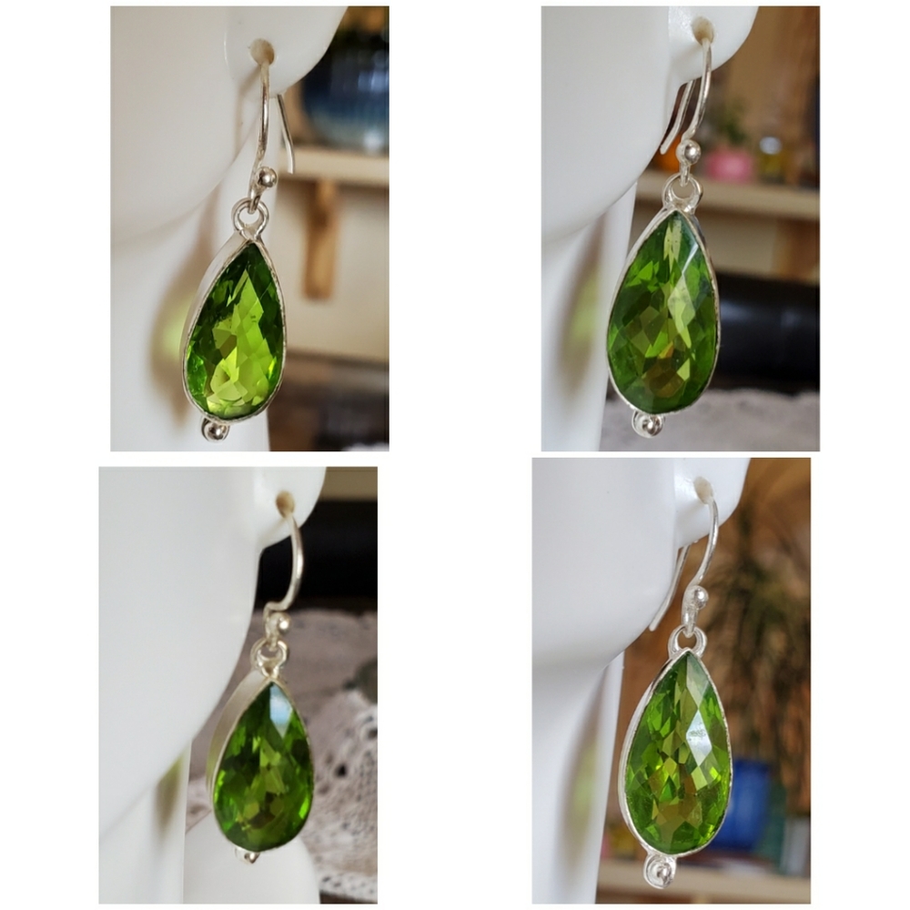 Genuine 14cttw Faceted Peridot Earrings 1.10" long - Picture 2 of 5